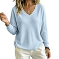 thumbnail image 6 of Shirts for Women Zaewscy Fashion Women's Casual Solid Color Long Sleeve V-neck Imitation Blouse Shirt Light Blue XL, 6 of 9