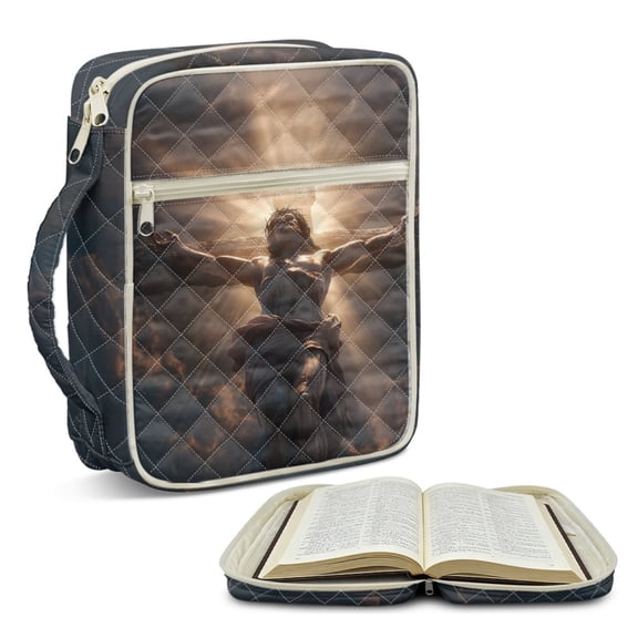 ZUXONGSY Cross Jesus Print Bible Cover Case for Women Quilted Bible Protector Large Christian Tote Bag with Handle Scripture Bag for Daily Use