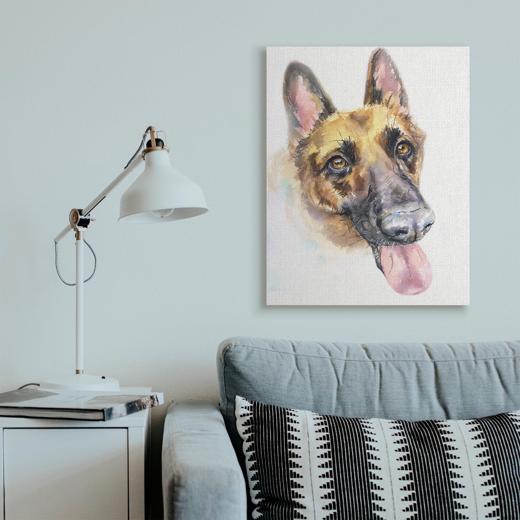 Stupell Industries German Shepard Pet Dog Tongue Out Portrait Animals & Insects Painting Gallery Wrapped Canvas Art Print Wall Art, 30 x 40