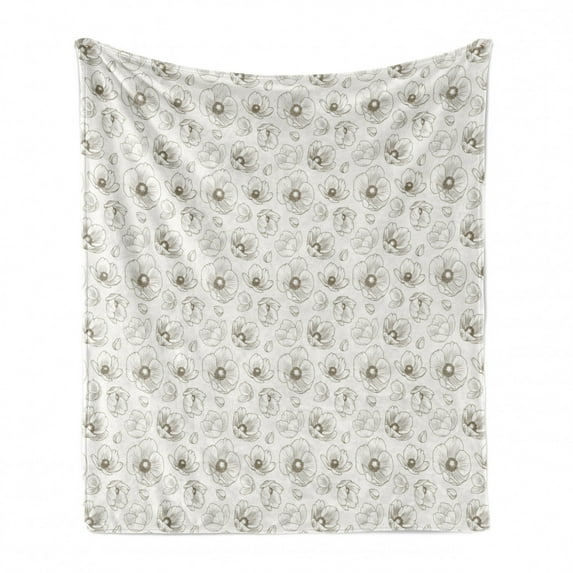 Flower Soft Flannel Fleece Throw Blanket, Autumn Season Hellebore Flowers Ornamental Composition of Botany Garden, Cozy Plush for Indoor and Outdoor Use, 60" x 80", Dark Green and Ivory, by Ambesonne