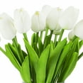 thumbnail image 2 of Enova Home  Artificial Real Touch Tulips Fake Silk Flowers Arrangement in Glass Vase with Faux Water for Home Wedding Decoration White, 2 of 4