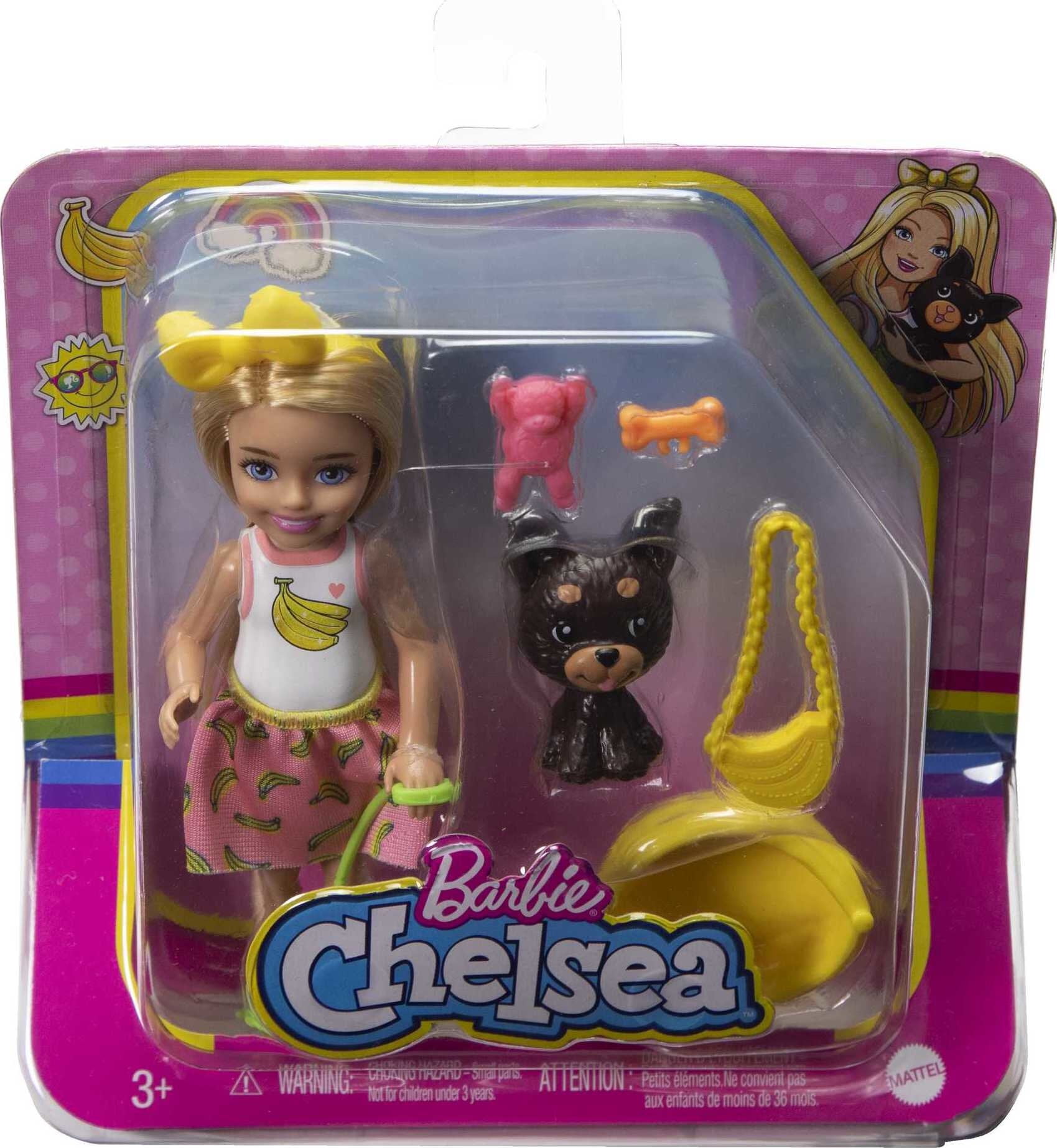 Barbie Chelsea Doll & Accessories, Blonde Small Doll with Removable Skirt, Puppy, Pet Bed & More