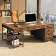 thumbnail image 3 of Amadwell 54" Desk with Drawers & Storage, Office Desk with Reversible Shelves, Gaming Computer Desk, Brown, 3 of 9
