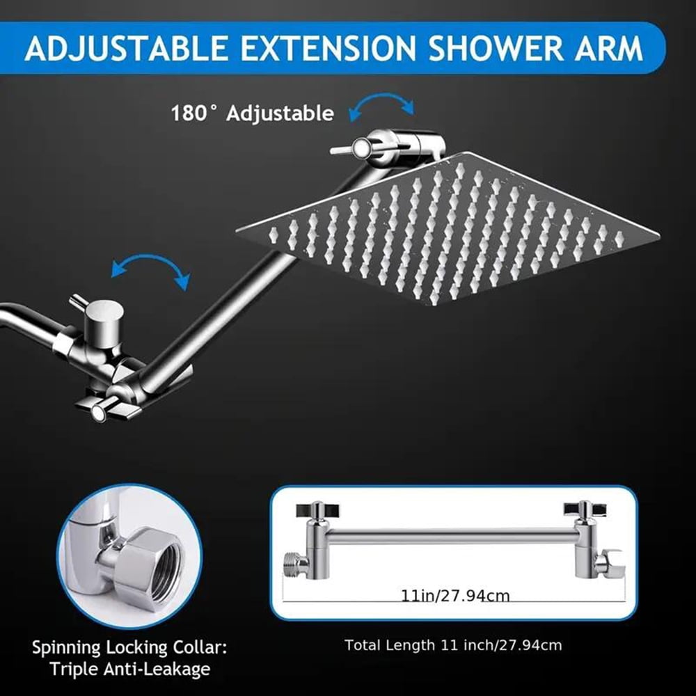 Shower Head Combo 12Inch High Pressure Rain Shower Head with 11 Inch Adjustable Extension Arm and 3 Settings Handheld Shower Head Combo with Long Hose
