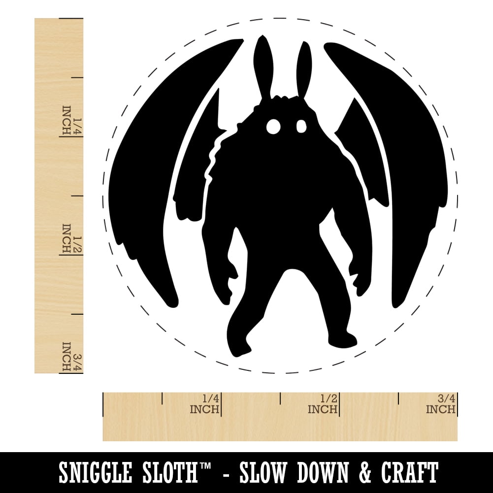 Mothman Cryptozoology Monster Self-Inking Rubber Stamp Ink Stamper - Blue Ink - Small 3/4 Inch