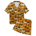 thumbnail image 4 of YDFCWXW Halloween Pajamas for Women Cute Fall Sets Spooky Pumpkin Shirt and Soft Silk Shorts 2 Piece Loungewear Sets 2025 Yellow, M, 4 of 7