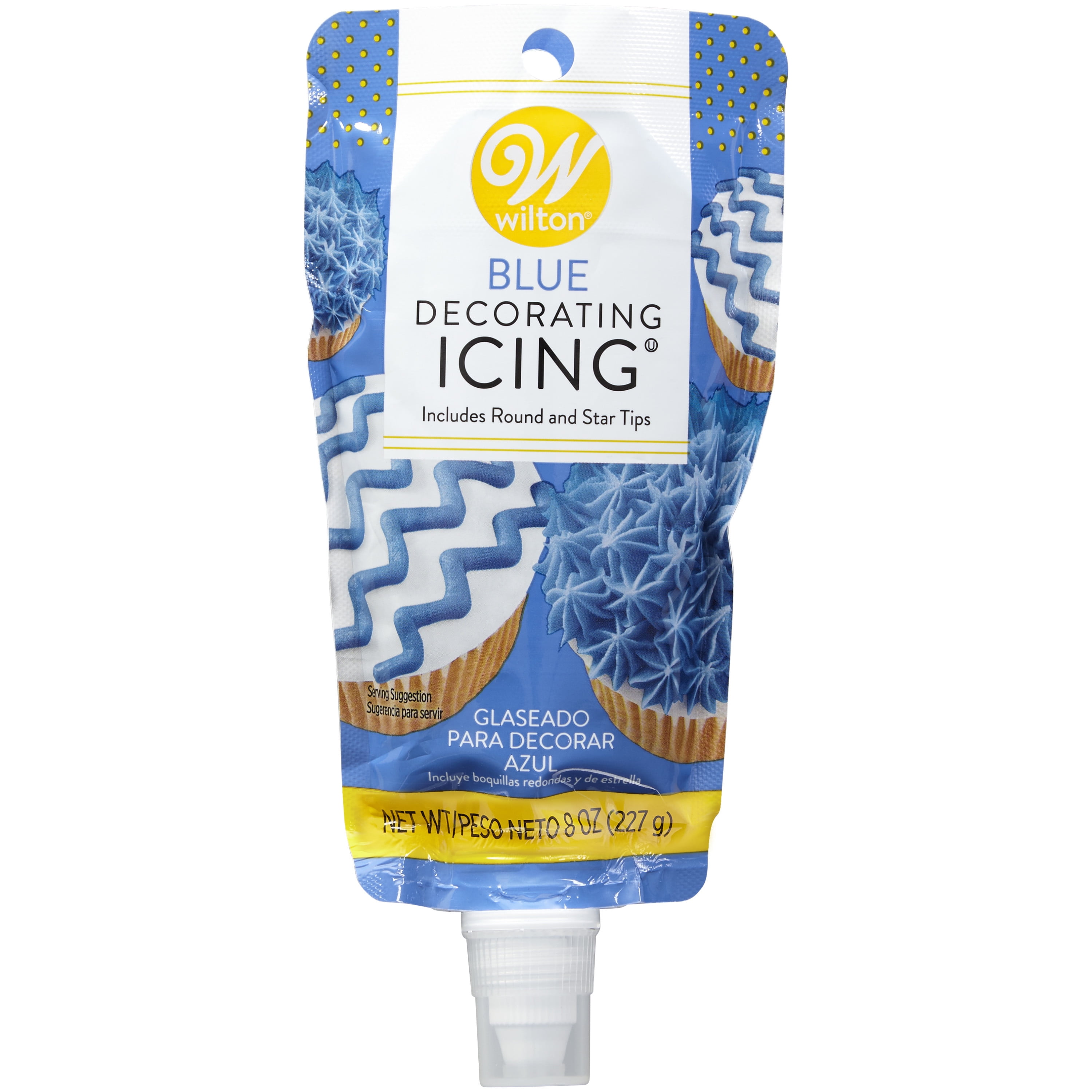 Wilton Ready-to-Use Blue Vanilla-Flavored Icing Pouch with Tips, 8 oz.