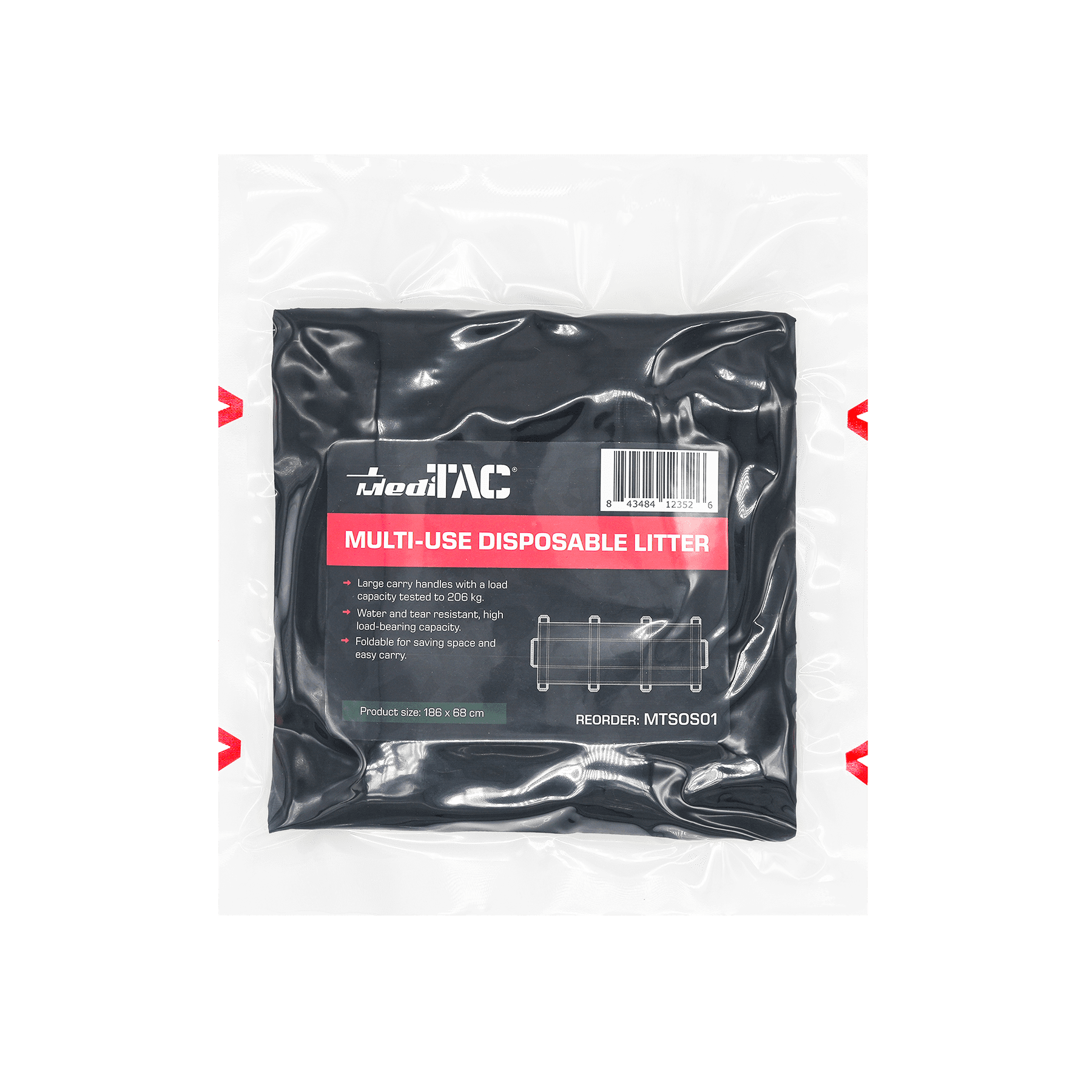 MediTac Multi-Use Disposible Water Resistant Litter - 750 lbs Load Capacity - 74" x 27" - Nylon