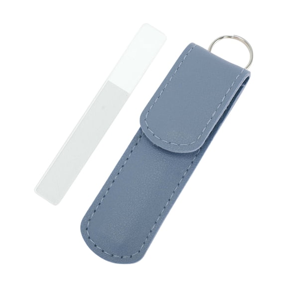 Unique Bargains 1 Set Glass Multifunctional Nail File Manicure Tool with Leather Pouch Blue