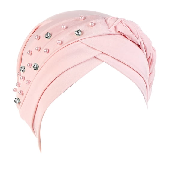 yunLXY Summer Caps Pink hat Women Beading India Hat Ruffle Cancer Chemo Beanie Turban Wrap Cap One Size 1PC
