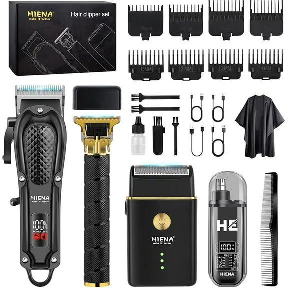 Hair Clippers for Men Professional, Cordless Barber Clipper T-Blade Beard/Hair Trimmer Foil Shaver Full Barber Set, Electric Men's Hair Cutting Kit with 8 Guide Combs