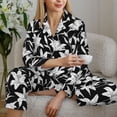 thumbnail image 6 of Fuzoiu Lilies Flowers Print Women's Long-Sleeved Pajama,Lounge Button Down Nightwear,Womens Notch Collar Pajama Set-Large, 6 of 7