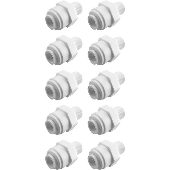 Male Connector 1/4" OD x 1/8" Thread Quick Connect Fittings Parts Connections for Water Filters/Reverse Osmosis RO Systems - 10 Pack
