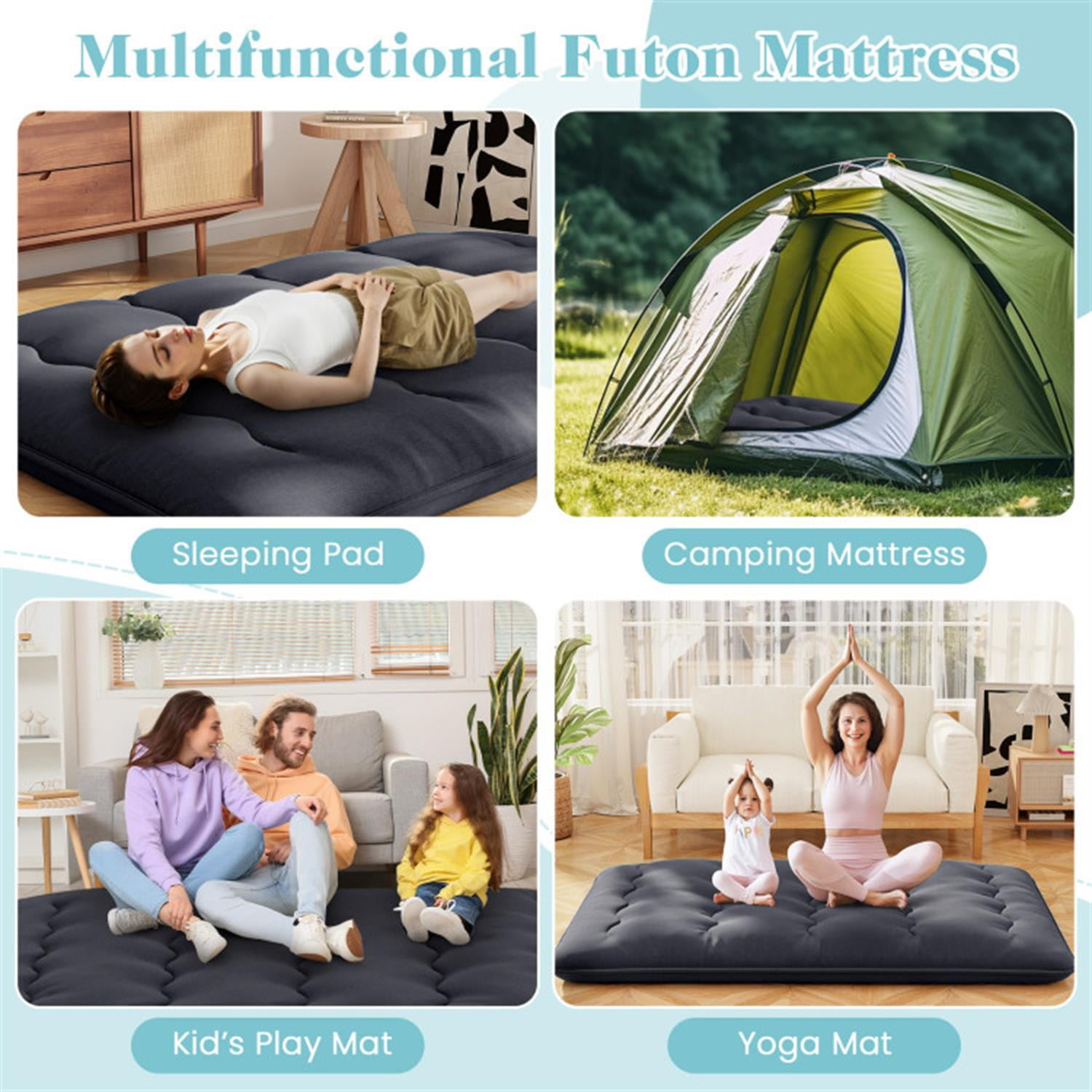 Demi Bonn Futon Mattress with Washable Cover and Foldable Mat, 4" Thicken Floor Mattresses Dormitory Mattress Pad Floor Lounger, Full Size