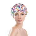 thumbnail image 3 of Kdxio Colorful Watercolor Dots Print Shower Cap for Women,Elastic and Reusable,Double Waterproof Layers Bathing Hat, 3 of 9
