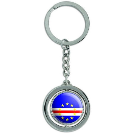 Cape Verde National Country Flag Spinning Round Metal Key Chain Keychain Ring