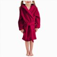 thumbnail image 4 of NOLDARES Boys Fleece Robe Girls Hooded Bathrobe Toddlers Soft Fuzzy Robe for Kids,Wine,3-4 Y, 4 of 9