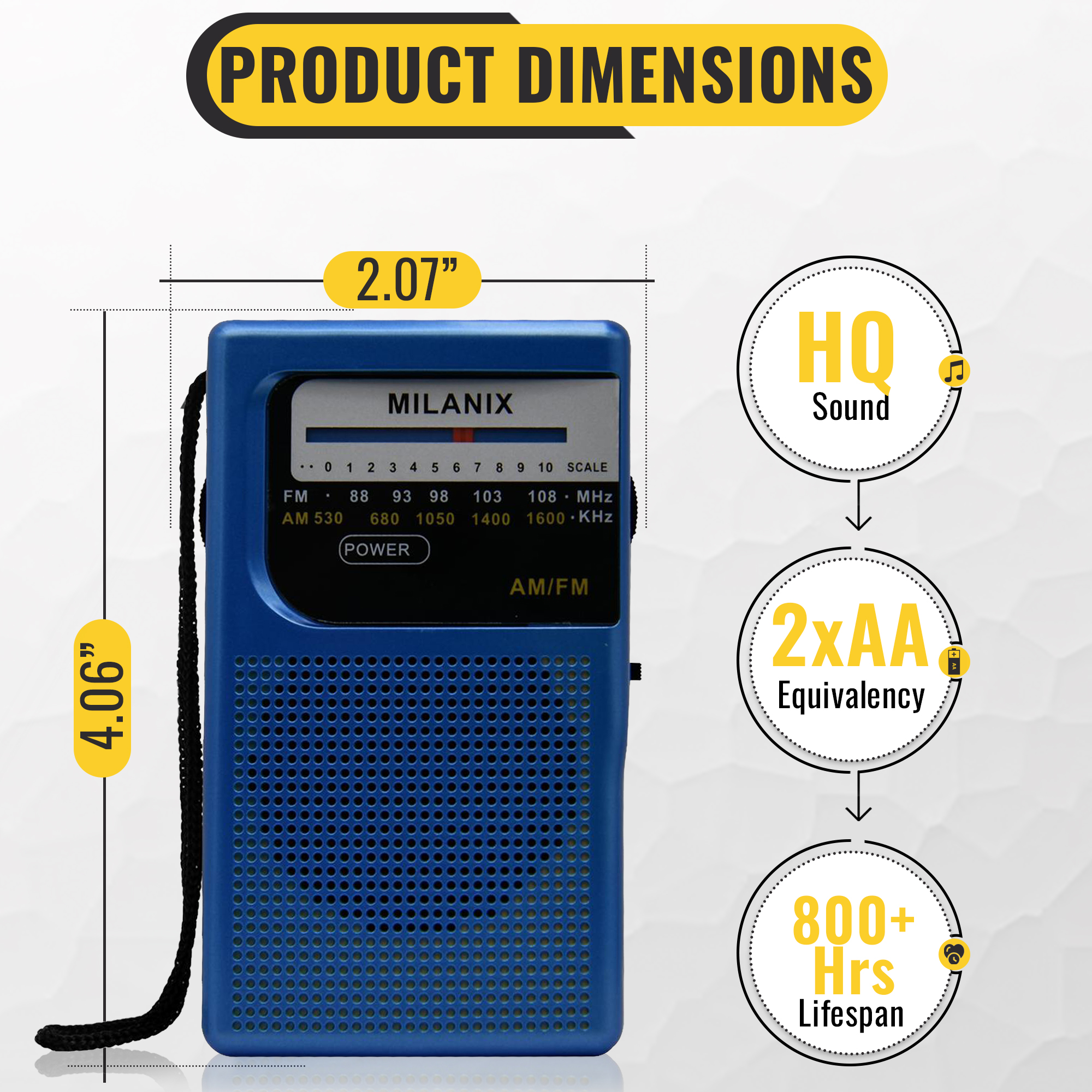 Milanix Small Portable AM/FM Radio, Blue Coral photo 5
