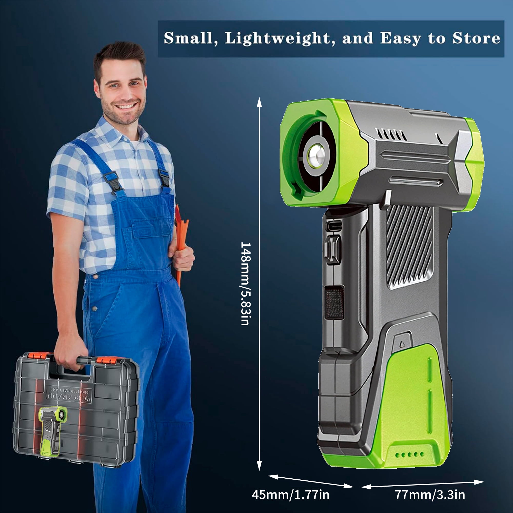 Asoricing Compressed Air Duster with Flashlight, 130,000RPM Powerful Electric Air Duster Blower Rechargeable with Brushless Motor, 4-Gear Adjustable Mini Air Blower Cordless, Green