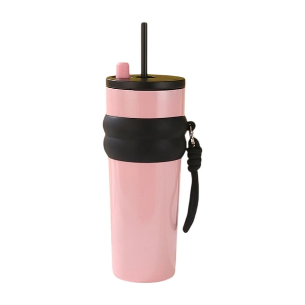 Termo de acero inoxidable de gran capacidad, portátil, con pajita y cuerda, para exteriores, botella de agua deportiva con tapa de silicona.