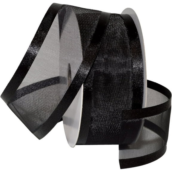 Morex Ribbon Delight Satin Edge Sheer Ribbon, 1.5 inch by 25 yd, Black