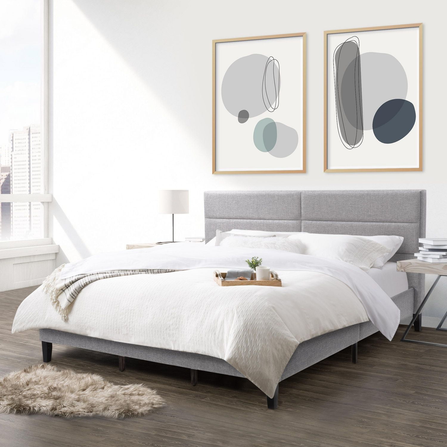 Bellevue Upholstered King Panel Bed with Slats and Headboard