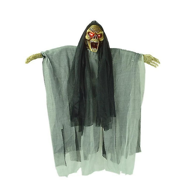 Fantasma colgante Decoraciones de Halloween Novedad Esqueleto aterrador eléctrico Bruja fantasma con sonido y ojos parpadeantes para fiesta en casa embrujada Barra temática de terror
