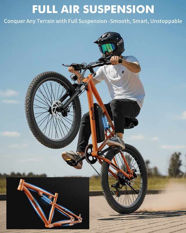 Qlife Racer 27.5 Inch Electric Bicycle for Adults, Full Suspension 21-Speed Mountain Ebike with Peak 1200W 28MPH Brushless Motor, 48V10.4Ah, (Orange) with Fender & Rear Rack