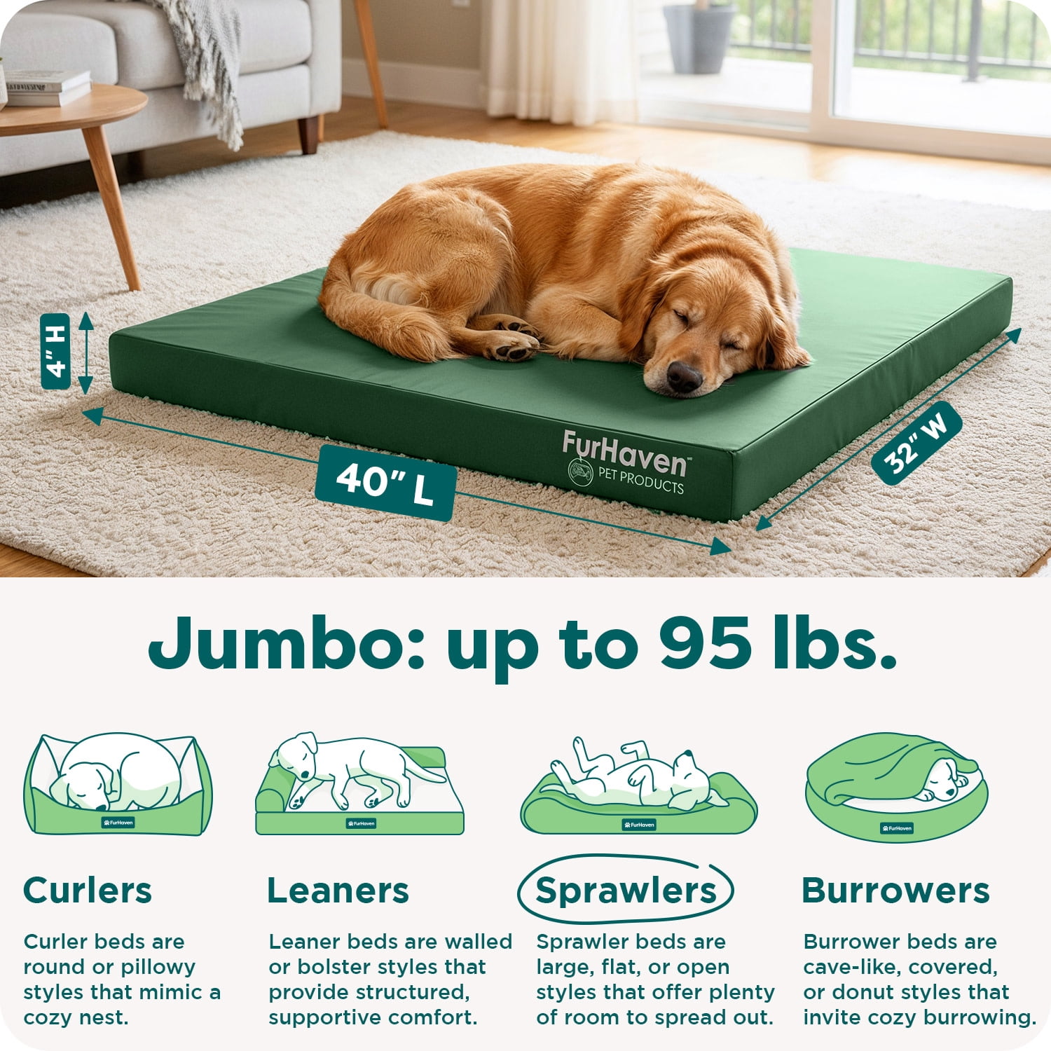 Jumbo Furhaven Logo Indoor/Outdoor Deluxe Orthopedic Dog Bed