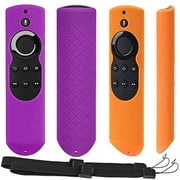 [2 Pack] Anti-Slip and Dust-Proof Silicone Remote Cover with Lanyard for Fire TV with 4K Alexa Voice Remote (2017 Edition) (2nd Gen) / Fire TV Stick Alexa Voice Remote (Purple + Orange)