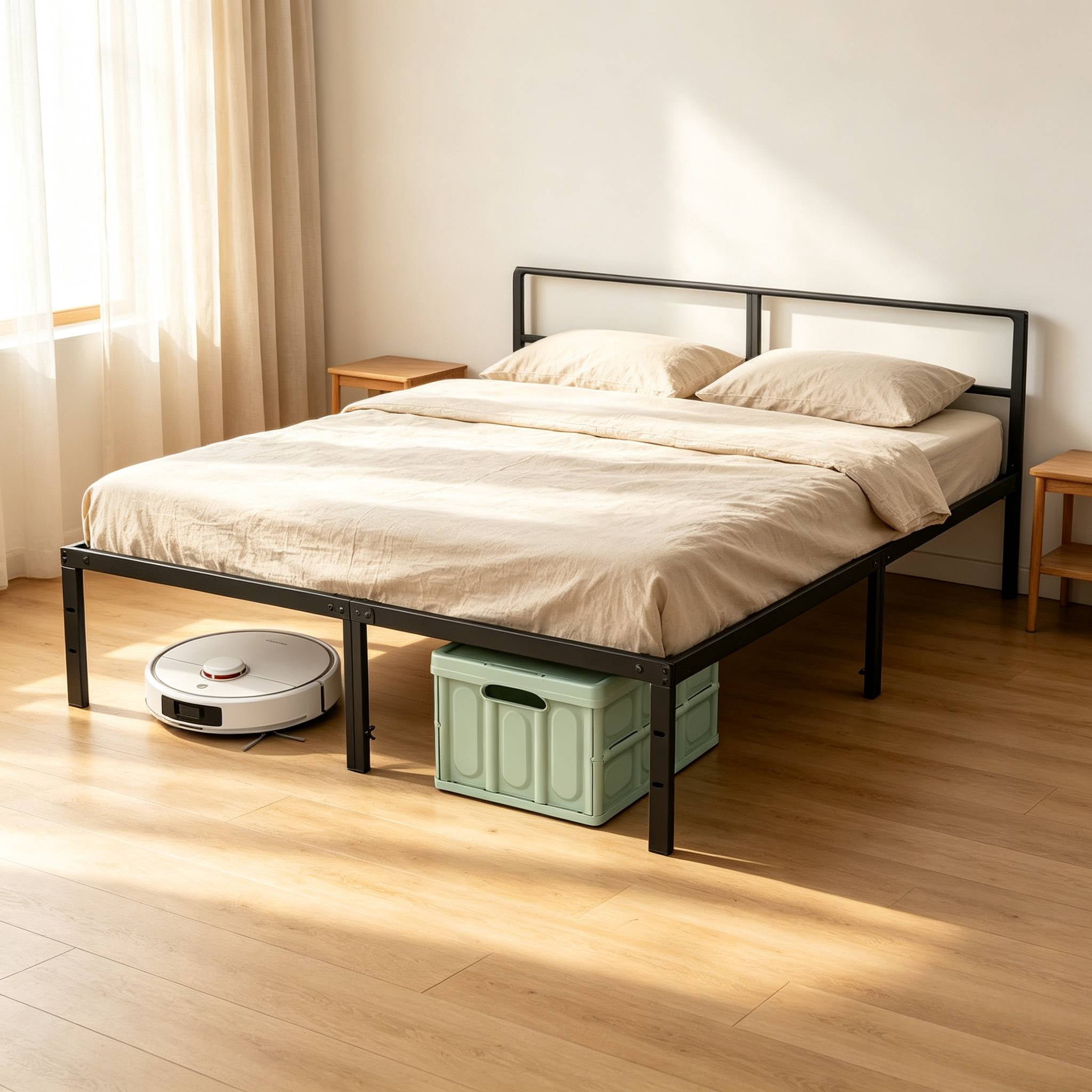 Full Size Metal Platform Bed Frame with Sturdy Steel Slats, No Box Spring Needed, 12-Inch Under‑Bed Storage