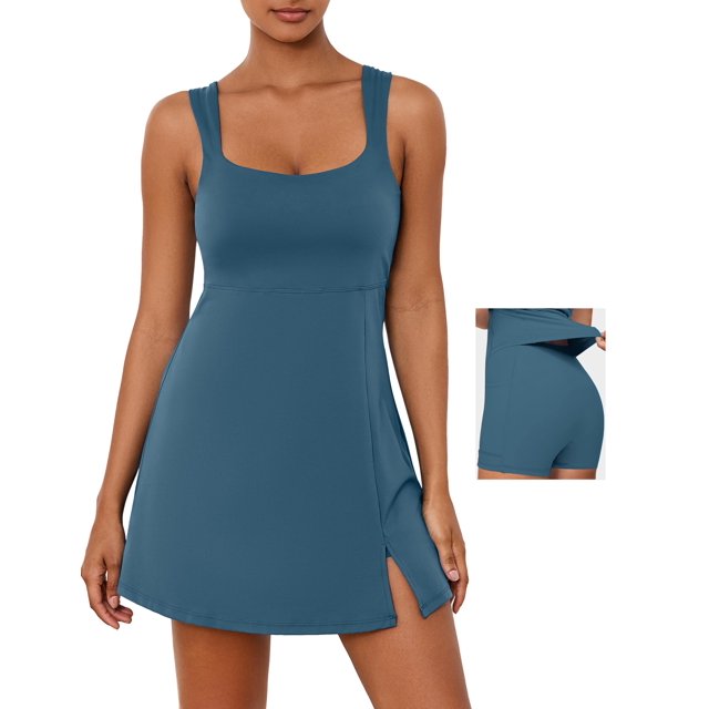 Vestido de tenis Desol azul sin mangas con bolsillos para pantalones cortos integrados