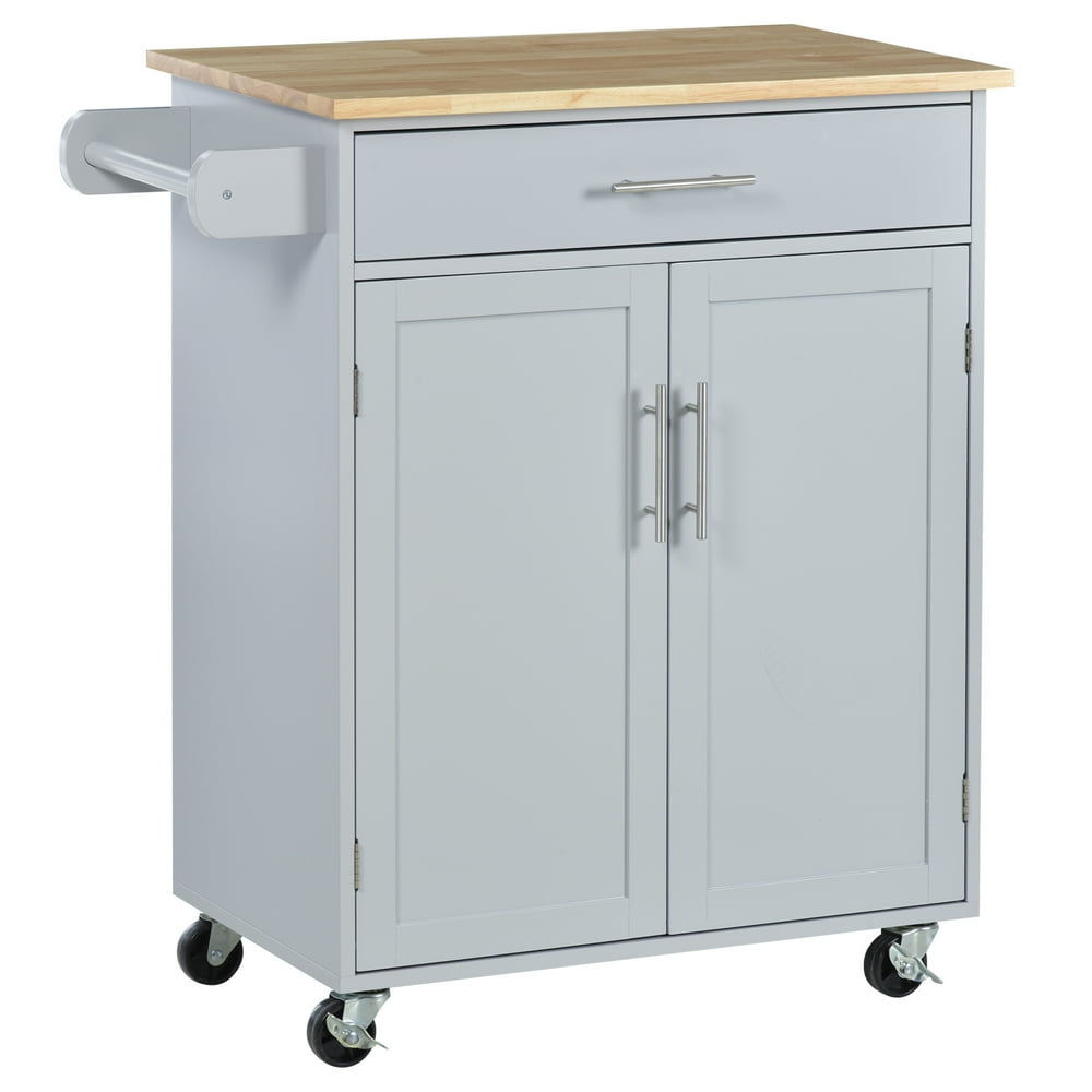 Wooden Kitchen Large Storage Island on 360° Swivel Wheels Cart with Drawer, Interior