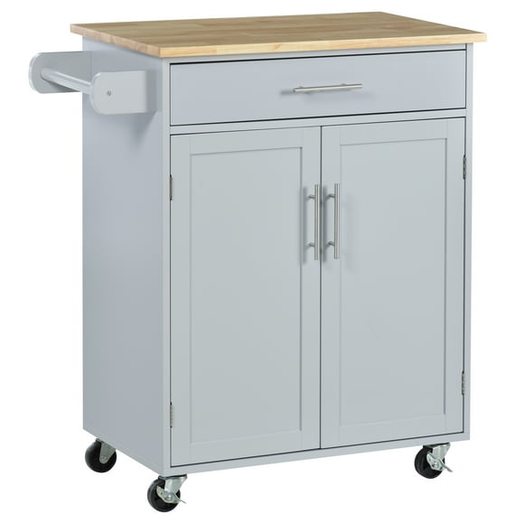 HOMCOM Kitchen Island Cart with Rubber Wood Top Utility Serving Cart