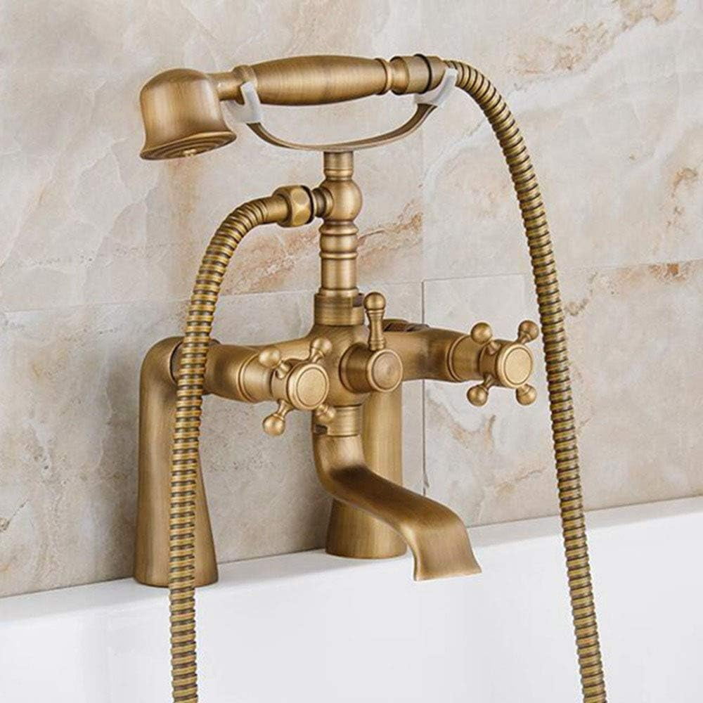 Brass Bath Tub Faucet Antique Bronze Bathtub Faucets with Hand Shower Dual Handle Mixer Deck Mounted for Bathroom