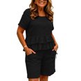 thumbnail image 6 of AHTJRT Cotton Linen Set for Women Lightweight Casual Outfits Dressy Crewneck Short Sleeve Top and Loose Shorts Black L, 6 of 7