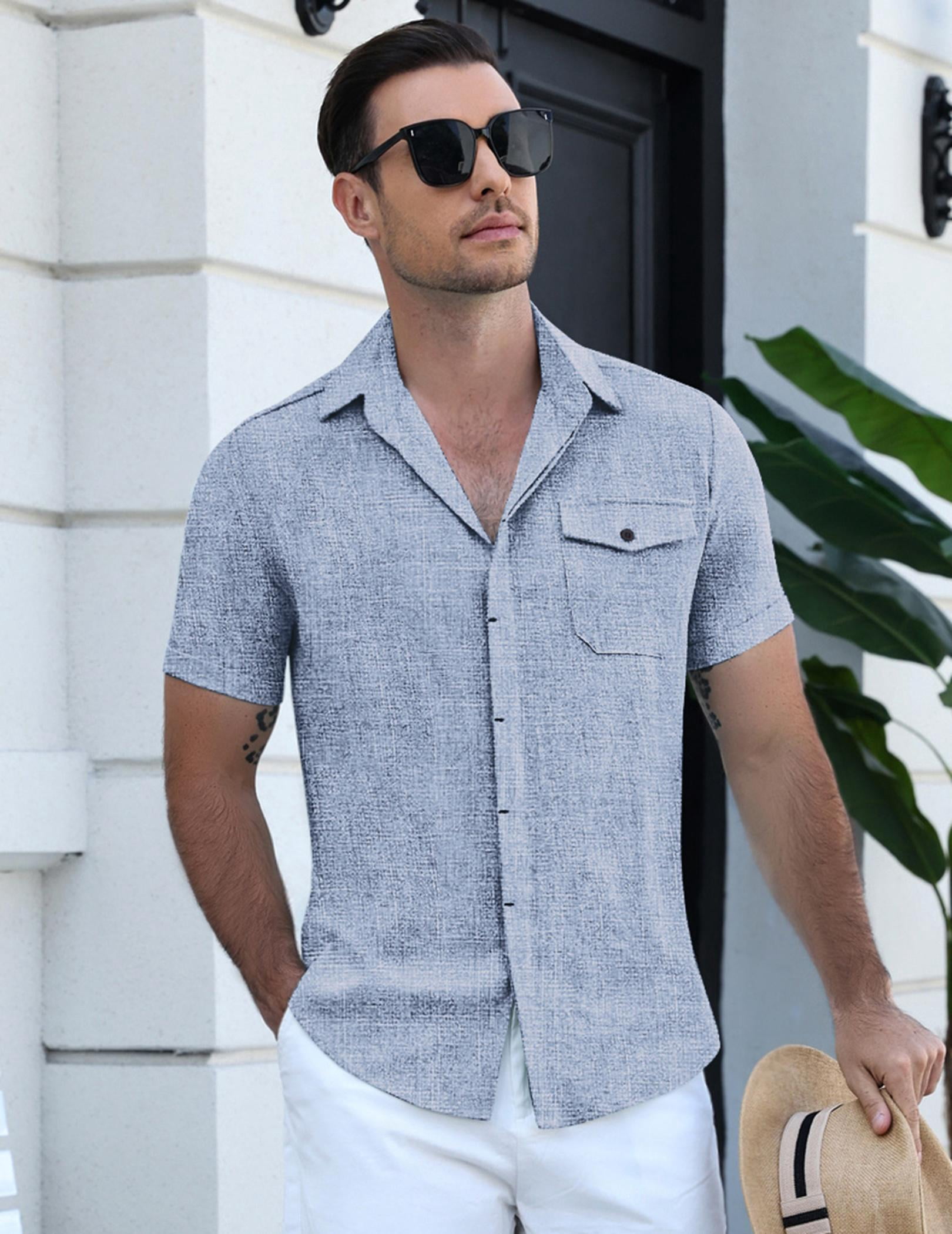 COOFANDY Men's Cool Linen Cotton Short Sleeve Shirt, Casual Button Down Shirt for Beach Summer Wedding Daily