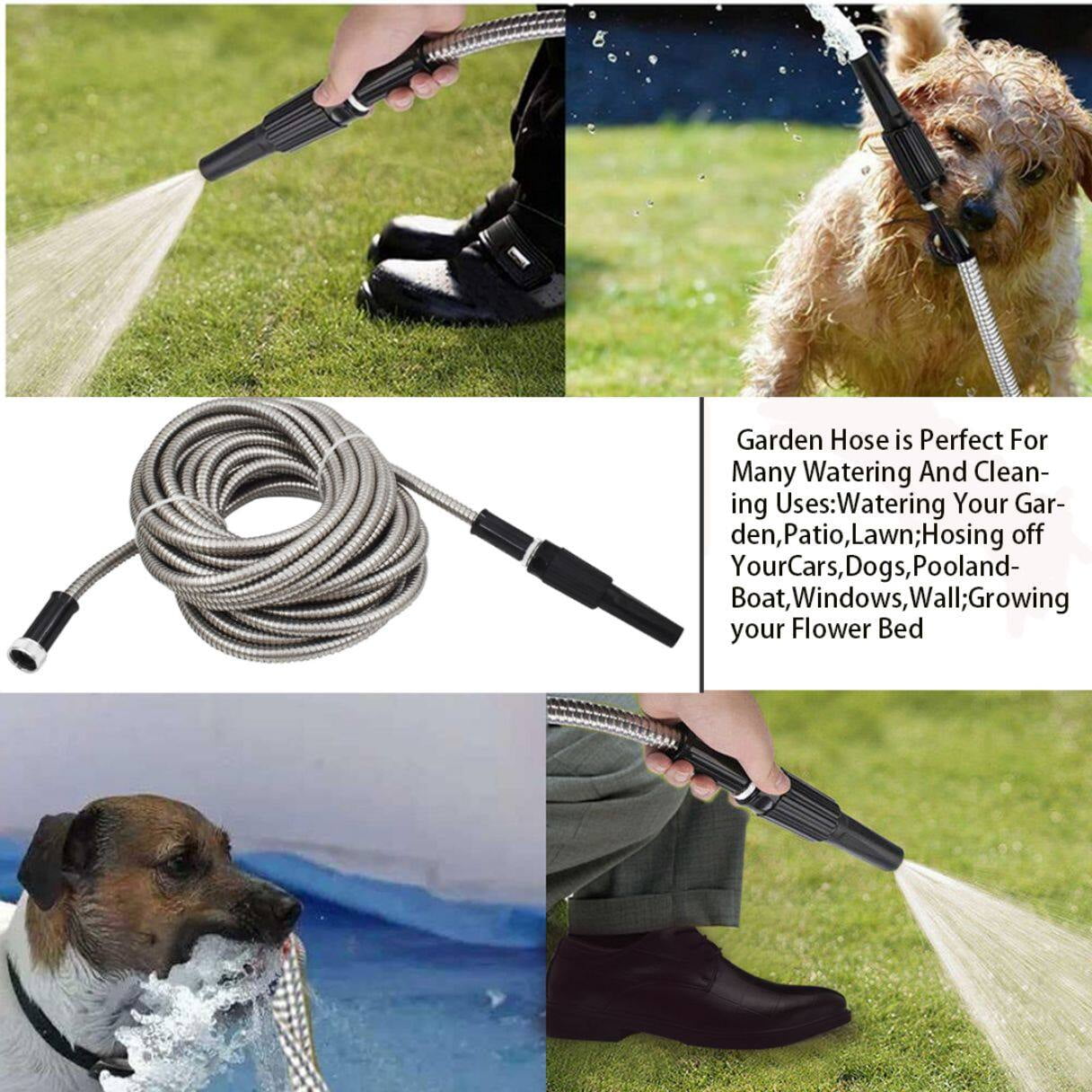25FT Expandable Hose Pipe, Garden Water Hose 304 Stainless Steel Hosepipe with Nozzle for Puncture Resistant for Outdoor Lawn Car Watering Plants