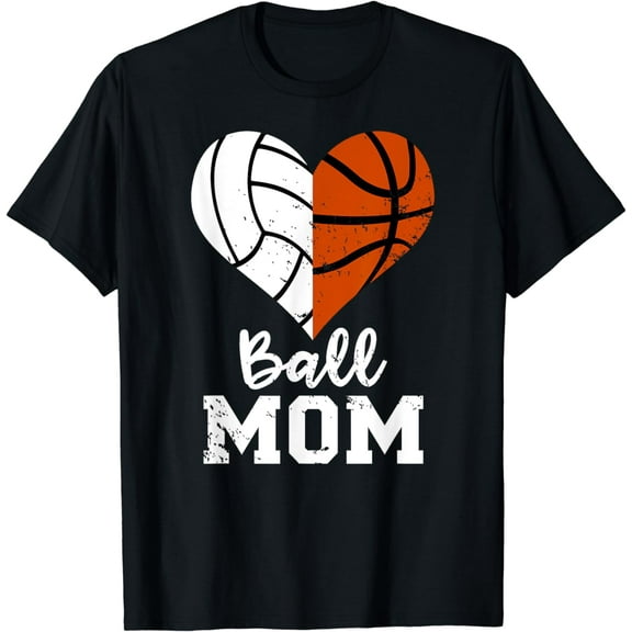 Ball Mom Heart Funny Volleyball Basketball Mom T-Shirt