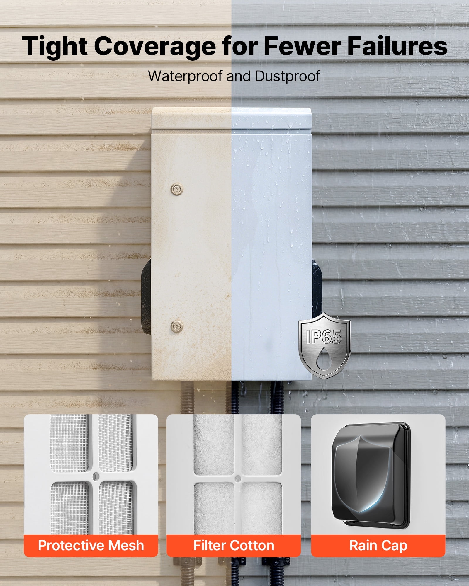 VEVOR Outdoor Electrical Box, Cold-Rolled Steel, Electrical Junction Box with Thermostat and Fan, Rain Hood, Ventilated Design, IP65 Waterproof Hinged Enclosure, Wall/Pole Mounted, 24 x 16 x 12 in