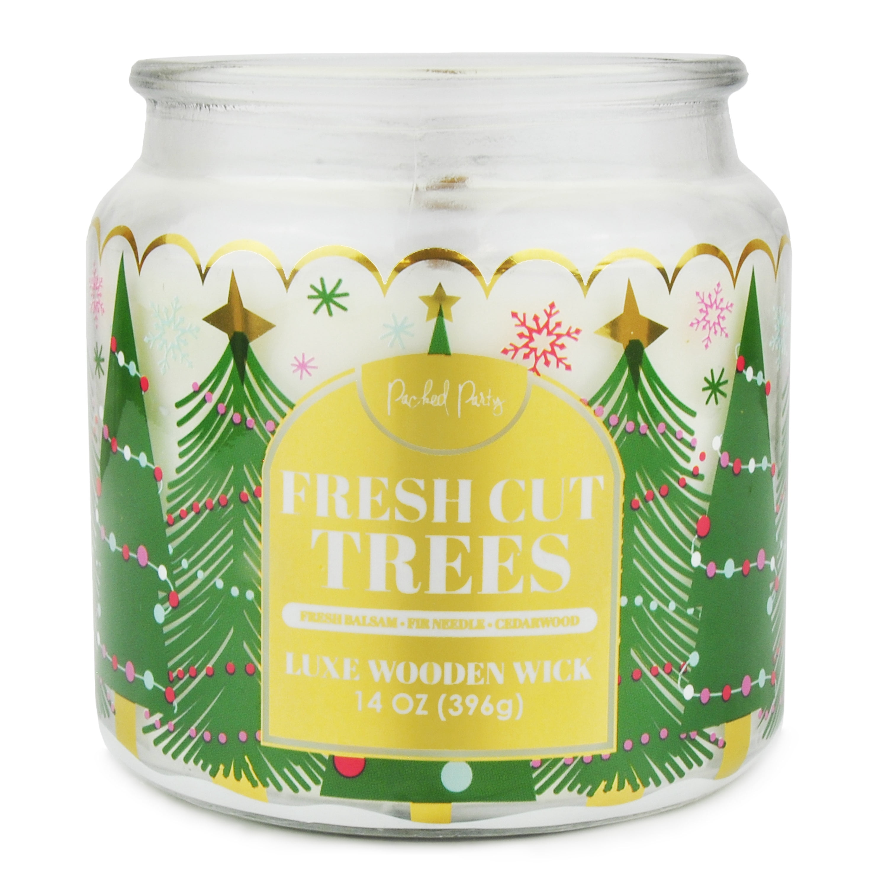 Packed Party Fresh Cut Trees Candle with Wood Wick, 14-Ounce