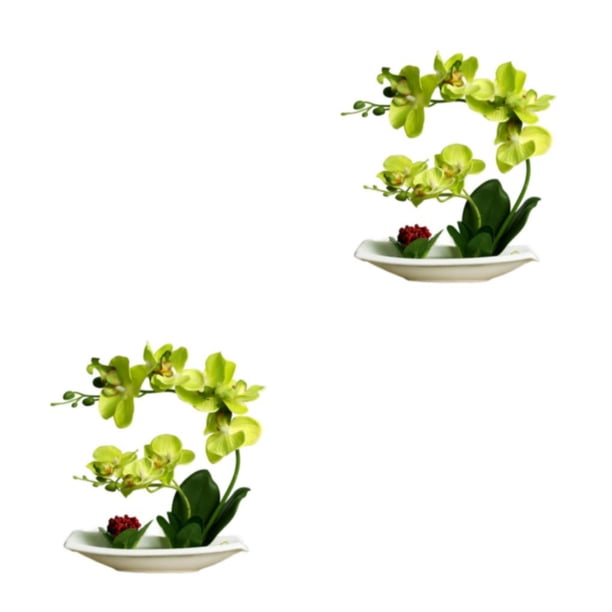 Orquídeas Artificiales Inteprter Plantas En Maceta Cuenco Blanco 2Conjunto Verde