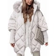 thumbnail image 3 of Women'S Quilted Down Jacket with Hood Long Sleeve Full Zip Casual Winter Coat White XXXL, 3 of 7