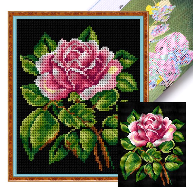 Kit Punto Cruz Con Rosa Hilo Algodón Ecológico Bordado 11CT 40x50cm