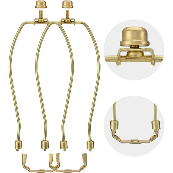 shiyou-8-Inch Lamp Harp Set - 2 Sets, Detachable Shade Holder for Table Lamps and Floor Lamps, with 3/8 Standard Saddle and Heavy Duty lampshade Holder Parts. (Polished Brass)