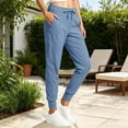 thumbnail image 7 of Besolor Track Pants Women Drawstring Elastic High Waisted Lightweight Quick Dry Workout Jogger Cinch Bottom Pant with Pockets, 7 of 7