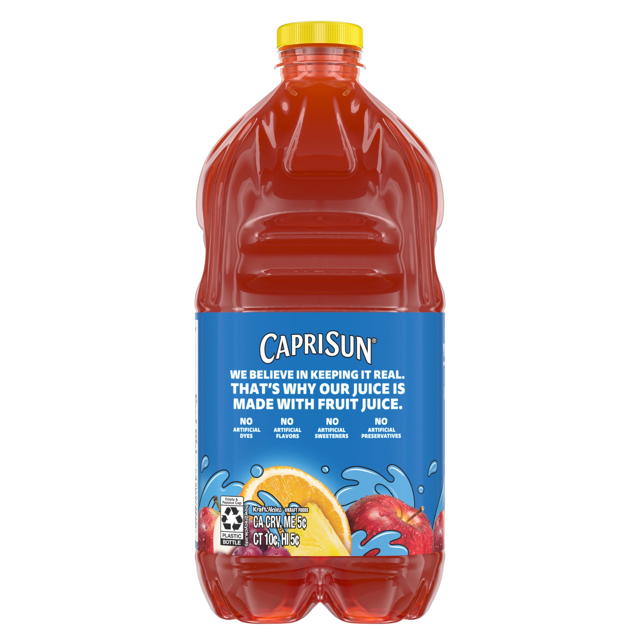 Capri Sun Flavored Juice Drink Blend with Other Natural Flavor, 1 Bottle, for School Lunches and On-the-Go Hydration, Fruit Punch, All Natural Ingredients, 64 oz