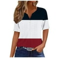 thumbnail image 1 of Timegard Eyelet Top for Women V Neck Button Short Sleeve Blouse Casual Loose Color Block Tee Shirts, 1 of 4