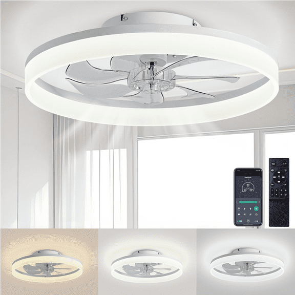 Behome 20" Ceiling Fan, Low Profile Ceiling Fans with Lights and Remote/APP Control, Flush Mount, 6 Speeds & Reversible, 3CCT, Dimmable, Noiseless, for Bedroom, Living Room