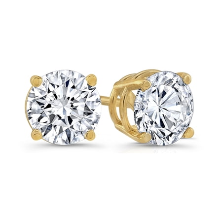 14k Yellow Gold 1/2 Carat Created White Diamond Round Plated Stud Earrings by Paris Jewelry